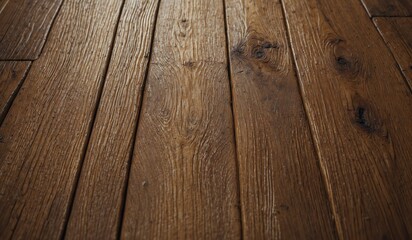 Close-up of rustic wooden floor with rich textured grains.
