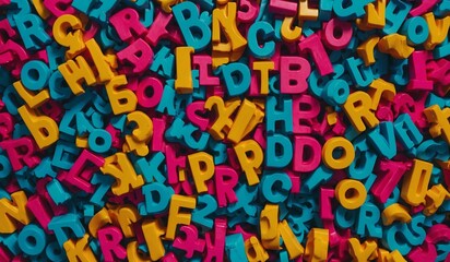 Fototapeta premium Heap of colorful plastic letters randomly piled together.