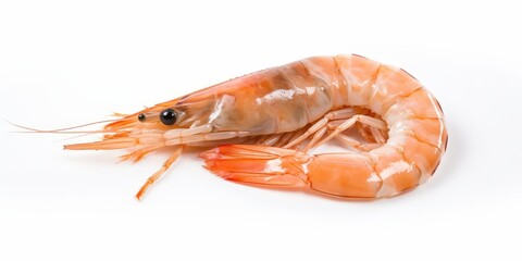 Close-up of a fresh, raw prawn isolated on a white background
