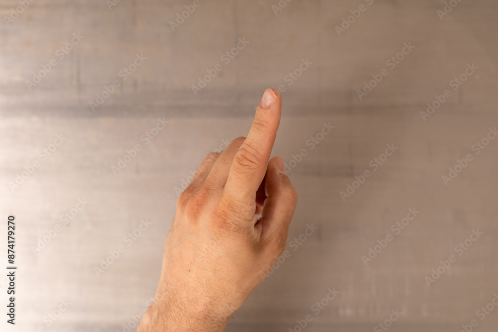 Poster a hand points upward with an index finger