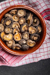 shiitake dried mushroom appetizer meal food snack on the table copy space food background rustic top view keto or paleo diet vegetarian vegan food
