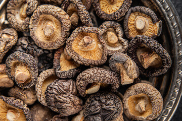 shiitake dried mushroom appetizer meal food snack on the table copy space food background rustic top view keto or paleo diet vegetarian vegan food