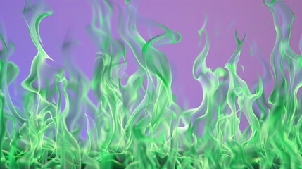 Fototapeta premium An enchanting fire background with emerald green flames, set against a lavender background. The vivid green adds a mystical quality to the scene.