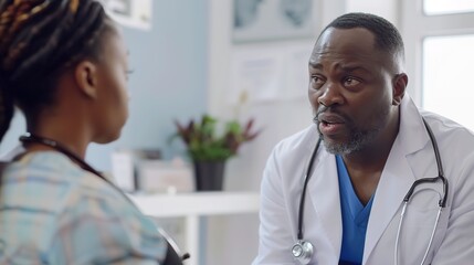 Obraz premium Doctor Providing Comforting Words to Anxious Patient Before Surgery, Emotional Support and Reassurance in Medical Consultation