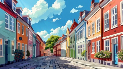 Obraz premium Colorful Minimalist Illustration of Street in Odense