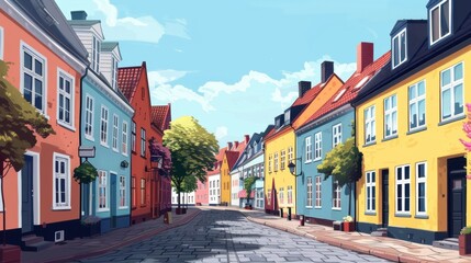 Obraz premium Colorful Minimalist Illustration of Street in Odense