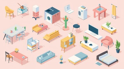 Obraz premium Isometric furniture set for interior design projects.