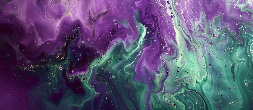 Euphoria in ultraviolet tones blending seamlessly with jade tranquility, forming an abstract liquid art piece, captured in stunning detail.