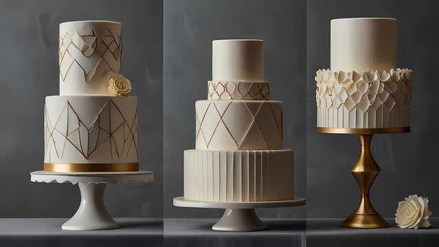 wedding cake that reflects a modern minimalist style. Focus on clean lines, geometric shapes, and a sophisticated color palette