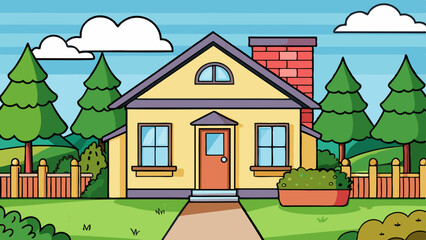 house with garden illustration