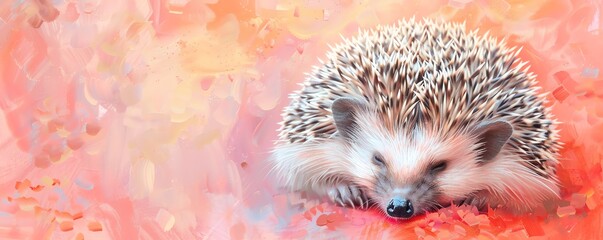 Cute hedgehog sleeping on a watercolor background.