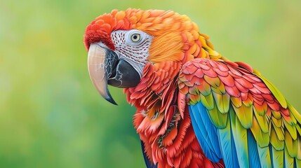 A vibrant Scarlet Macaw parrot with its colorful feathers on display.