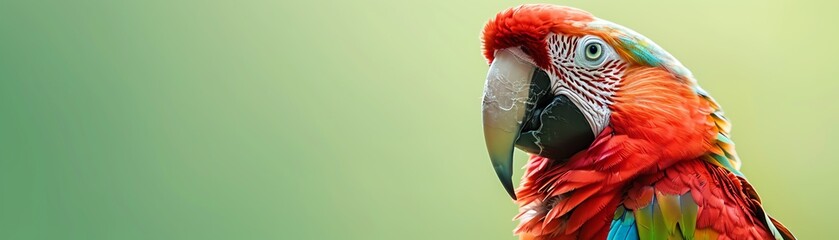 Close-up of a colorful macaw parrot with blurred green background