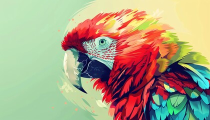 Close-up portrait of a vibrant Scarlet Macaw with a colorful and detailed plumage.