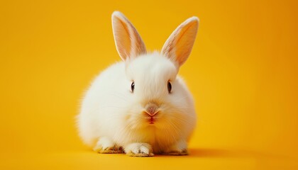 Cute white bunny rabbit in soft golden light.