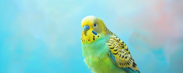 Close up of a green and yellow budgie looking to the side.