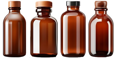 Brown glass bottle medicine bottle on white background