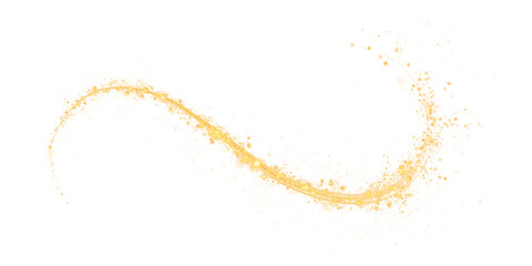 Sparks of dust and golden or yellow stars shine with special light. Trace of speed lines. Christmas light effect. Sparkling particles of magic dust. Abstract light lines of movement and speed. PNG. © Orange Sky