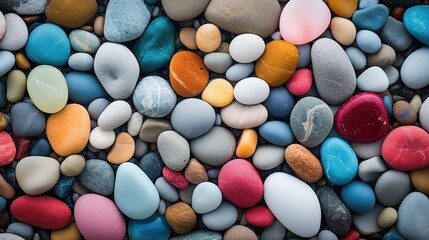 A pile of colorful pebbles on the beach