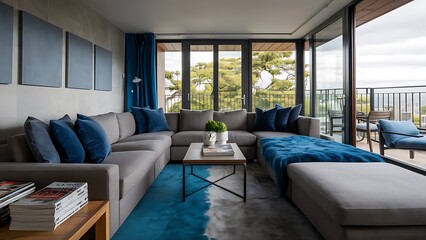 Grey and blue living room