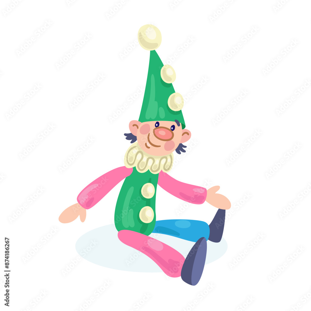 Wall mural Kids toys. Funny clown is sitting. Isolated on white background. Vector flat illustration