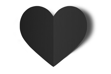 Black origami paper heart isolated on transparent background.