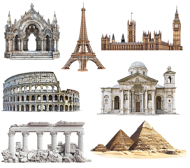 Set of architectural landmarks on png.  Ideal concept for collages.