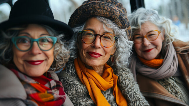 A close-knit group of mature women enjoys quality time together. Radiant with joy, these friends cherish every moment, sharing laughter and making lasting memories.