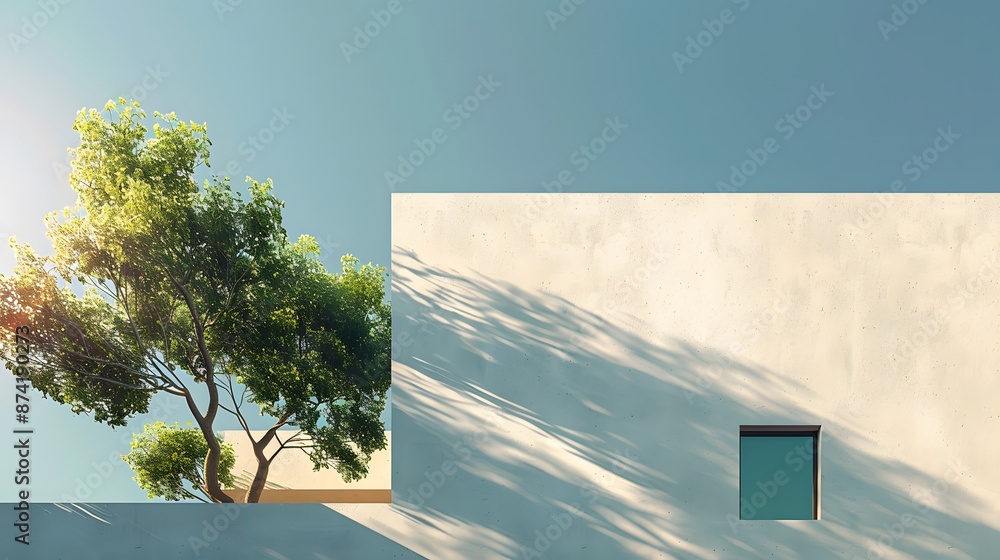 Poster minimalist architecture with tree and shadow play