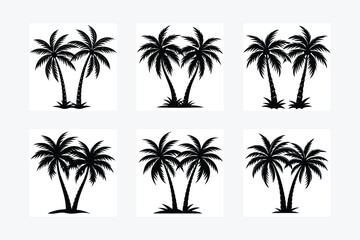 Unique 2 Palm Trees Silhouette Vector Illustration.