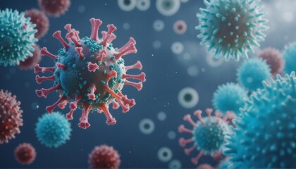 Fototapeta premium Exploding Virus Particles in Medical Research, Microscopic Analysis of Dangerous Global Virus