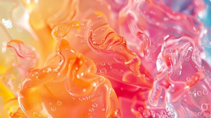 Abstract Close-up of Vibrant, Multicolored Liquid Gel with Air Bubbles and Iridescent Sheen
