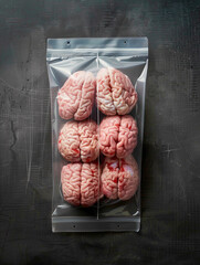 Black background, plastic bag, brain, texture