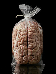 Black background, plastic bag, brain, texture