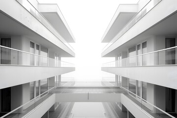 Obraz premium Symmetrical Modern Architecture with Foggy Background