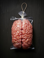 Black background, plastic bag, brain, texture