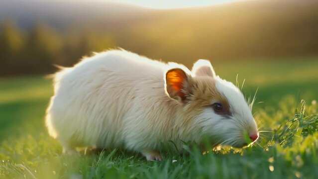 Sunset Glow on a Guinea Pig in Grass