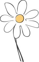Chamomile flower one line art. Minimalist contour drawing. Logo design. Simple icon minimalist style. Vector illustration on transparent background.