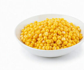 A plate of corn kernels, isolated on white background