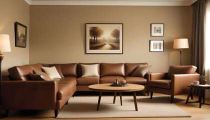 Frame mockup A paper size.  Living room wall poster mockup design.Interior mockup with house background. Modern interior design. 3D render