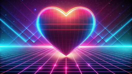 Vibrant retro-futuristic heart design symbolizing a blend of old-fashioned aesthetics with futuristic concepts