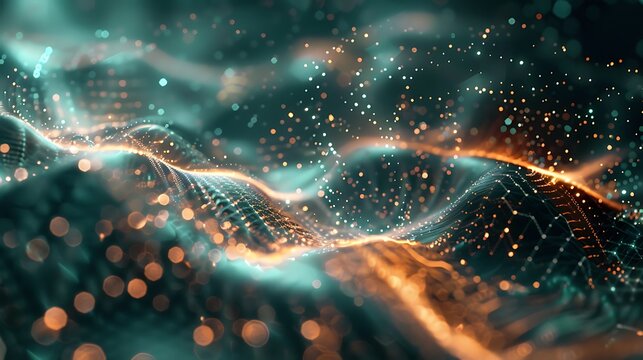 Copper and teal abstract technology particles mesh, warm meets cool design