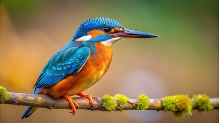 Obraz premium Vibrant and colorful Common European Kingfisher perched on a branch, bird, wildlife, nature, animal, colorful, vibrant