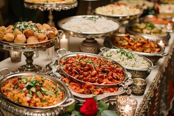 Fototapeta premium Lavish Indian Buffet with a Variety of Traditional Dishes