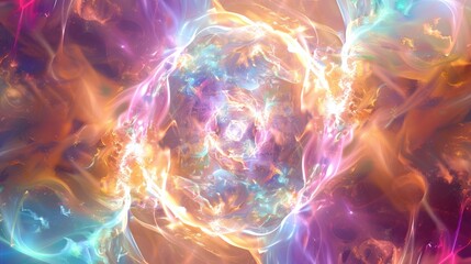 Obraz premium Ethereal energy background with white light streams and a central vortex surrounded by aqua purple pink and golden yellow