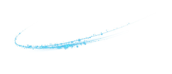 Sparks of dust and blue stars shine with special light. Trace of speed lines. Christmas light effect. Sparkling particles of magic dust. Abstract light lines of movement and speed. PNG. © Orange Sky