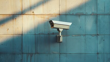 Modern security camera on building wal