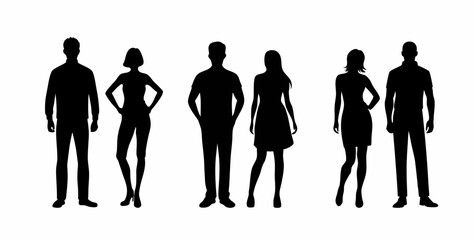 People silhouettes of different couples standing together