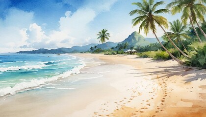 Mesmerizing Watercolor Beachscape: Capturing the Essence of Tropical Paradise