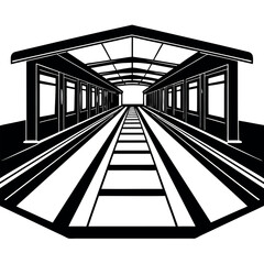 Train station with an unoccupied railroad platform
